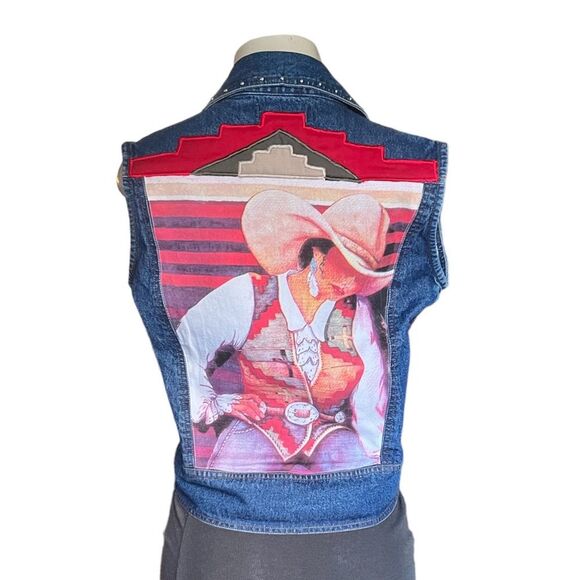 Foreman Burns Cowgirls Blue Jean Southwest Vest with silver stud details Size M - Picture 13 of 13